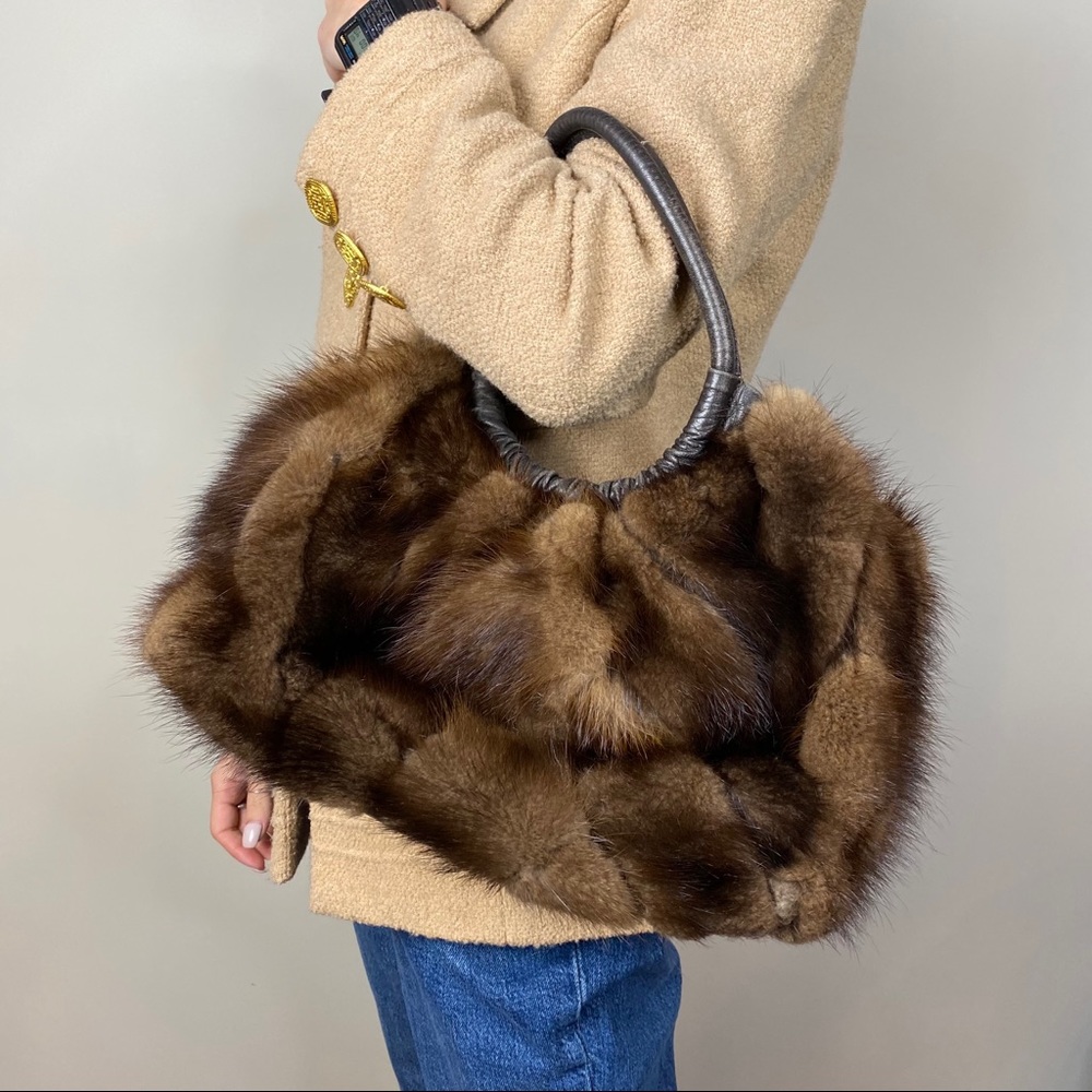 Vintage real mink fur and leather handbag purse